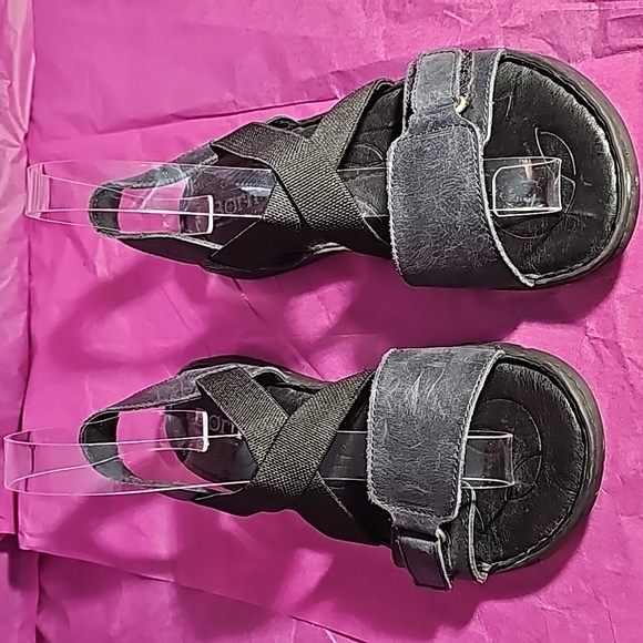 BORN Black Leather & Elastic Ankle Strap + Adj. Velcro toe strap Size 7M VGUC - Picture 3 of 12